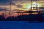 Train passing by at the sunset